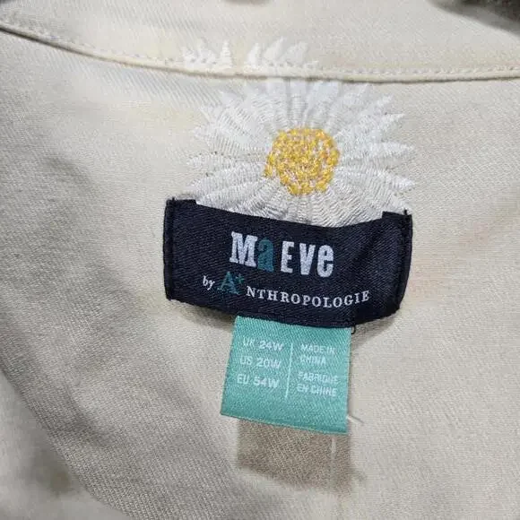 Anthropologie Maeve Daisy Embroidered Trench Coat Beige Plus Size 20W NWT - Picture 5 of 9